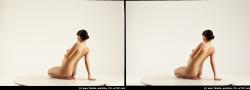 Nude Woman White Sitting poses - ALL Pregnant long brown Sitting poses - on knees 3D Stereoscopic poses Pinup
